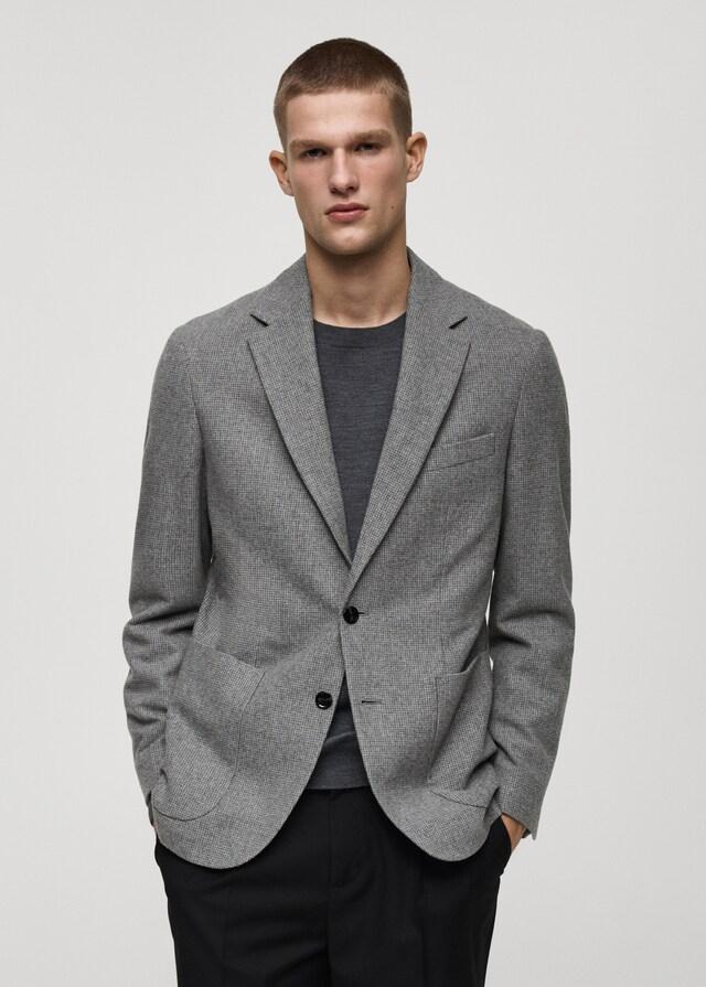 Mango Slim Fit-Wollblazer mit Hahnentrittmuster