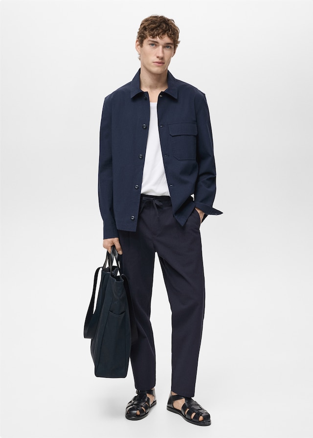 Mango Seersucker-Baumwollhose Super Sparpreis