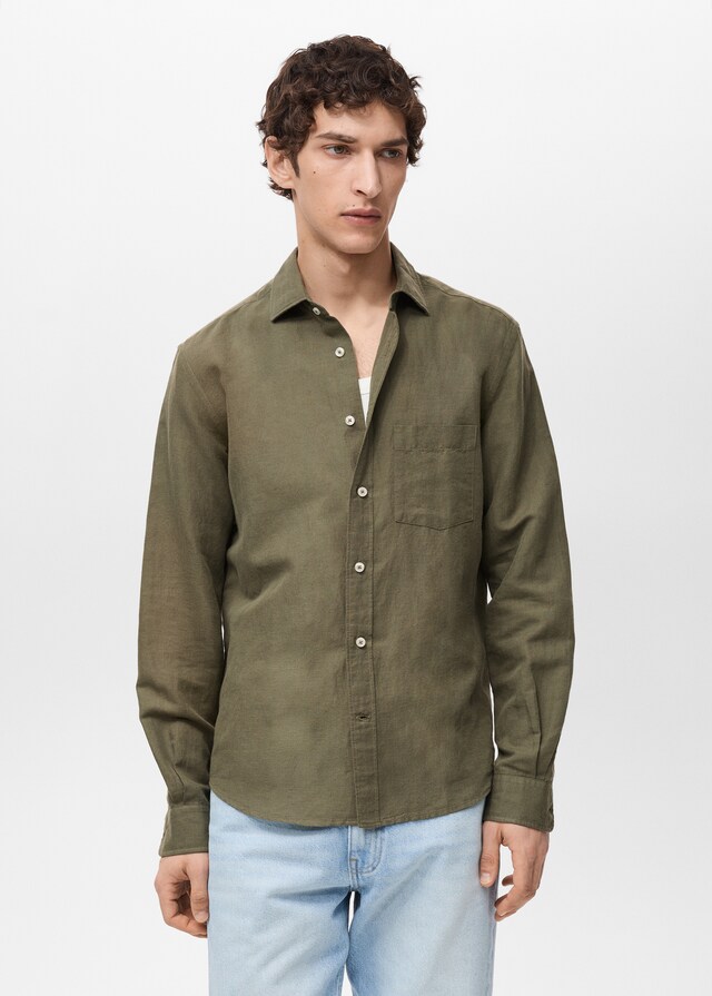 Mango Classic-Fit-Leinenhemd Neueste Stile