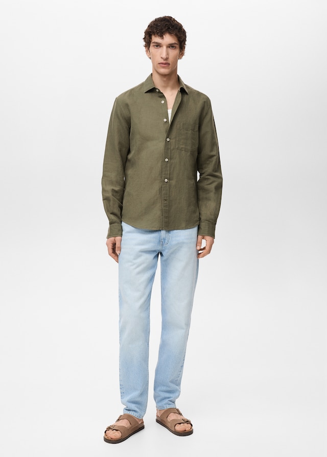 Mango Classic-Fit-Leinenhemd Neueste Stile