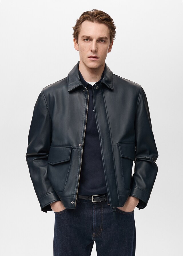 Mango Nappaleder-Jacke mit Taschen
