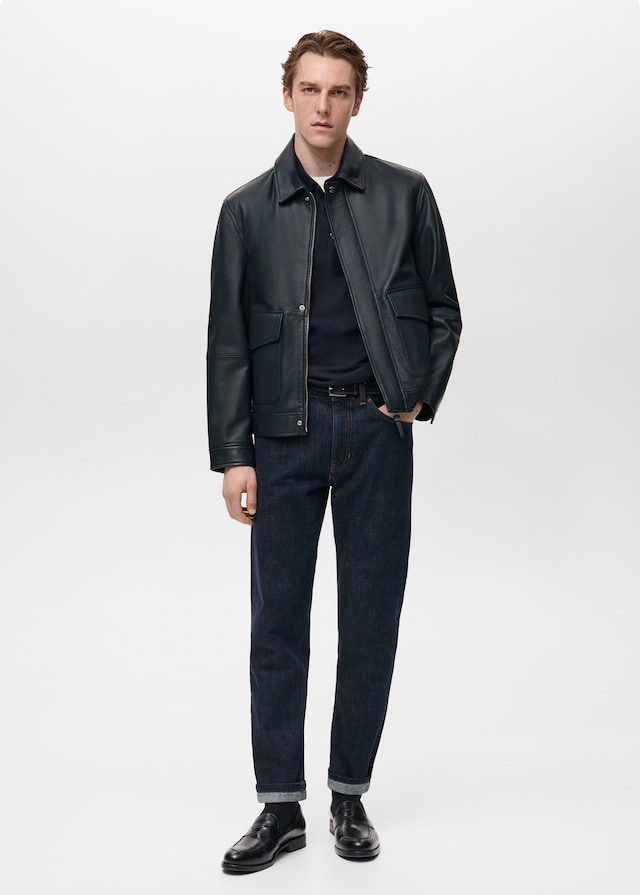 Mango Nappaleder-Jacke mit Taschen Discount Store für neue Produkte