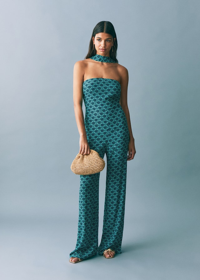 Mango Gemusterter Jumpsuit mit Schleife Auslauf