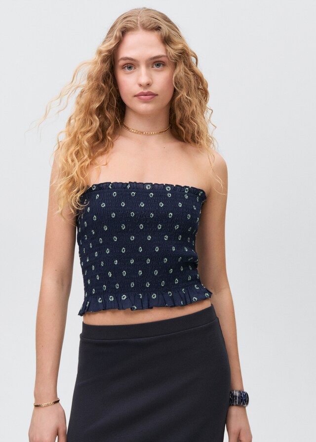 Mango Gemustertes Top mit Raffdetails