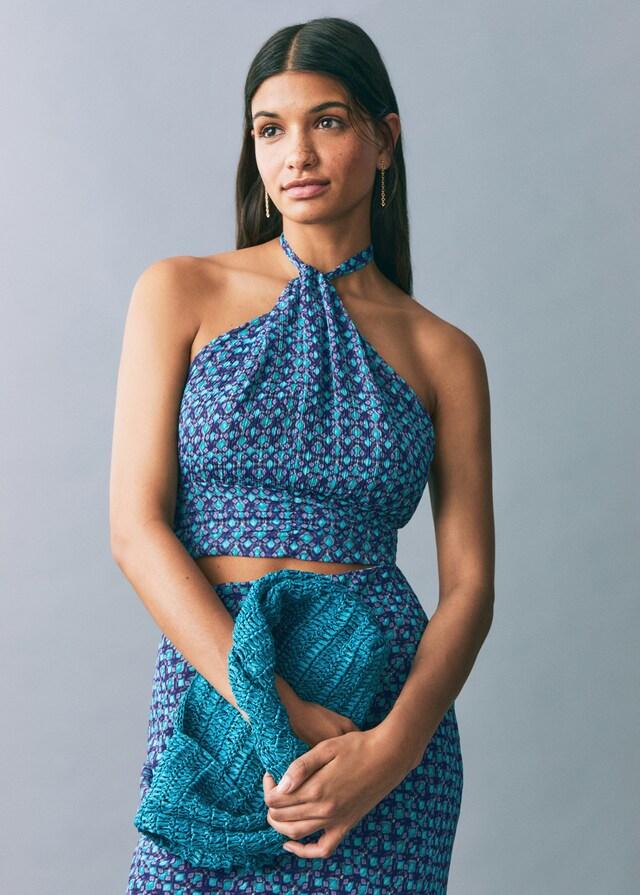 Mango Top mit Print und Halterkragen