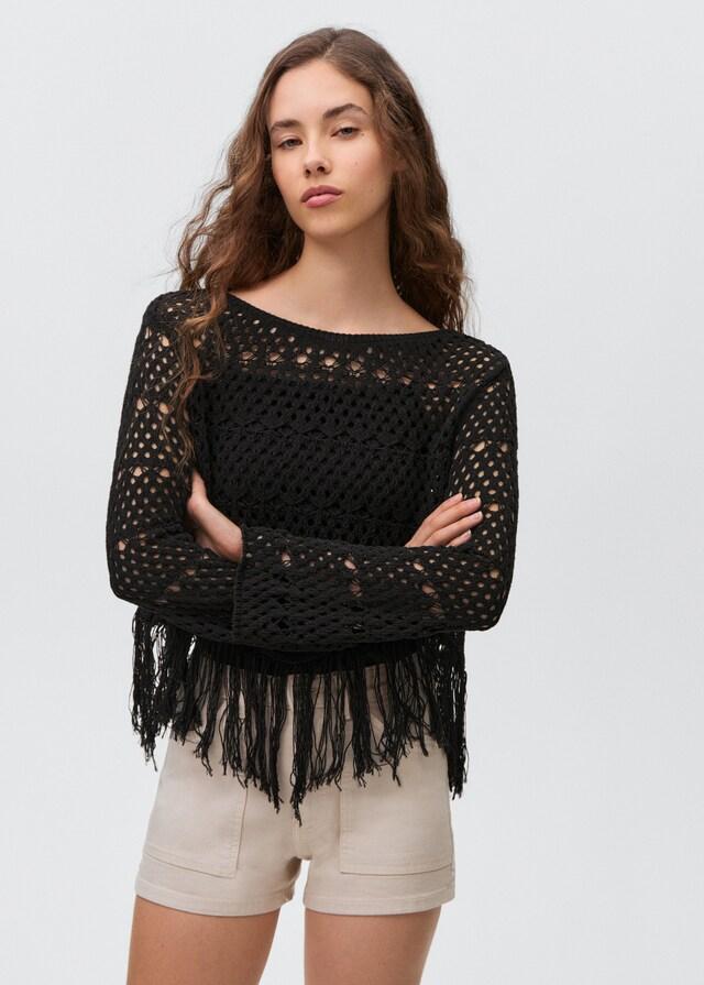 Mango Pullover mit Lochmuster und Fransendetail Cyber Monday