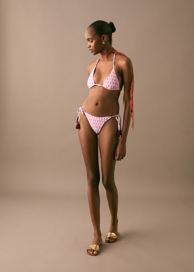 Mango Gemusterter Bikini mit Pompons Muttertagsangebot