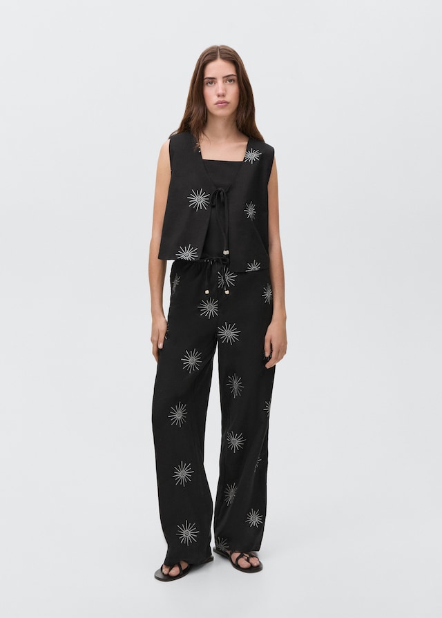 Mango Lange Hose mit Stickdetails Räumungsverkauf