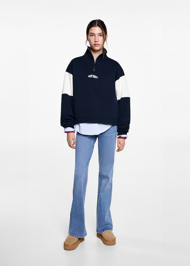 Mango Sweatshirt mit Zip und Schriftzug Sonderangebot der Fabrik