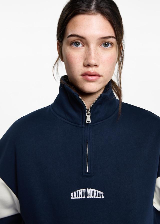 Mango Sweatshirt mit Zip und Schriftzug Sonderangebot der Fabrik
