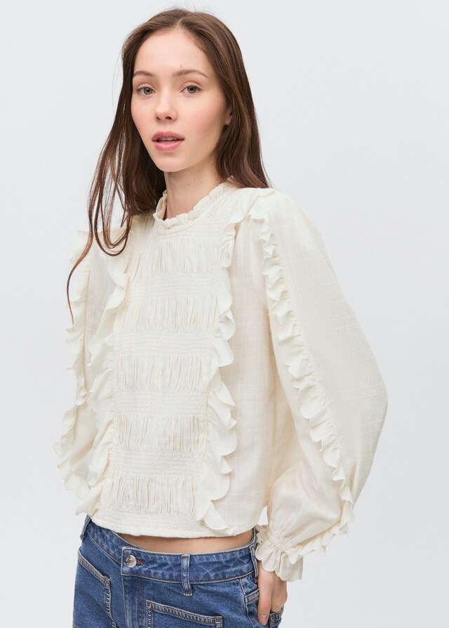 Mango Geraffte Bluse mit Rüschen Auslauf