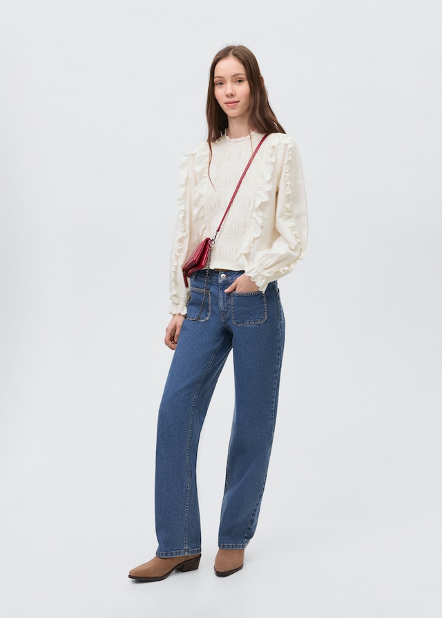 Mango Geraffte Bluse mit Rüschen Auslauf