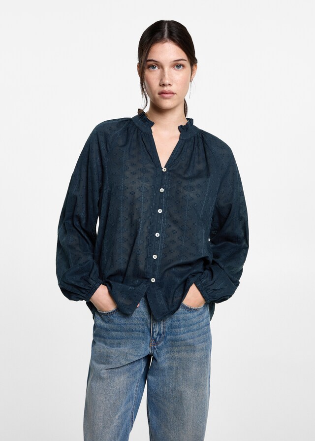 Mango Strukturierte Bluse bestickt Verkauf