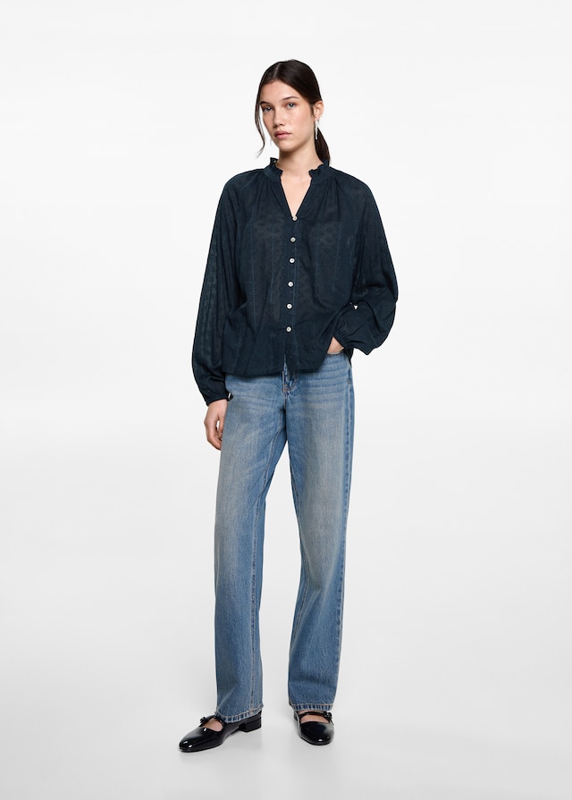 Mango Strukturierte Bluse bestickt Verkauf
