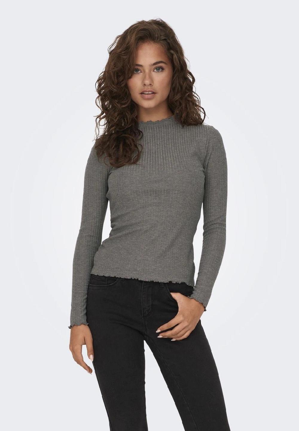 ONLY® Langarmshirt "Emma" Stehkragen Ripp-Design für Damen Sonderangebot der Fabrik