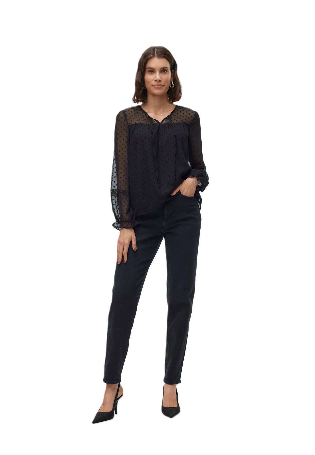 VERO MODA® Shirtbluse "Leah" Schlüsselloch-Ausschnitt für Damen Fabrikverkauf