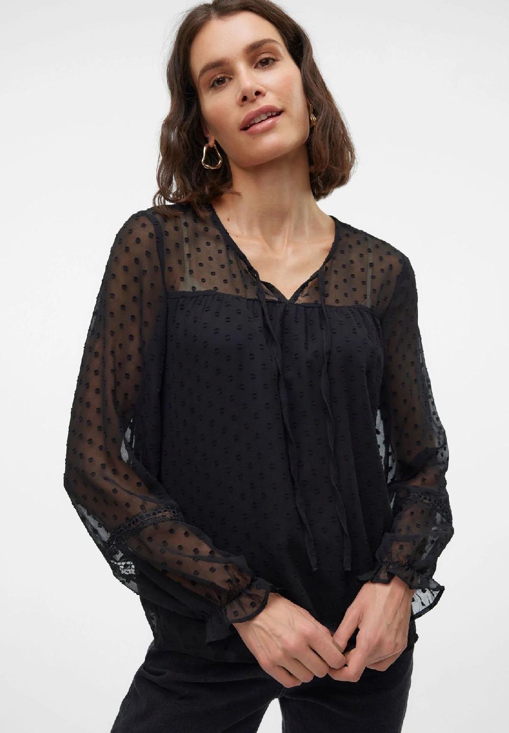 VERO MODA® Shirtbluse "Leah" Schlüsselloch-Ausschnitt für Damen Fabrikverkauf
