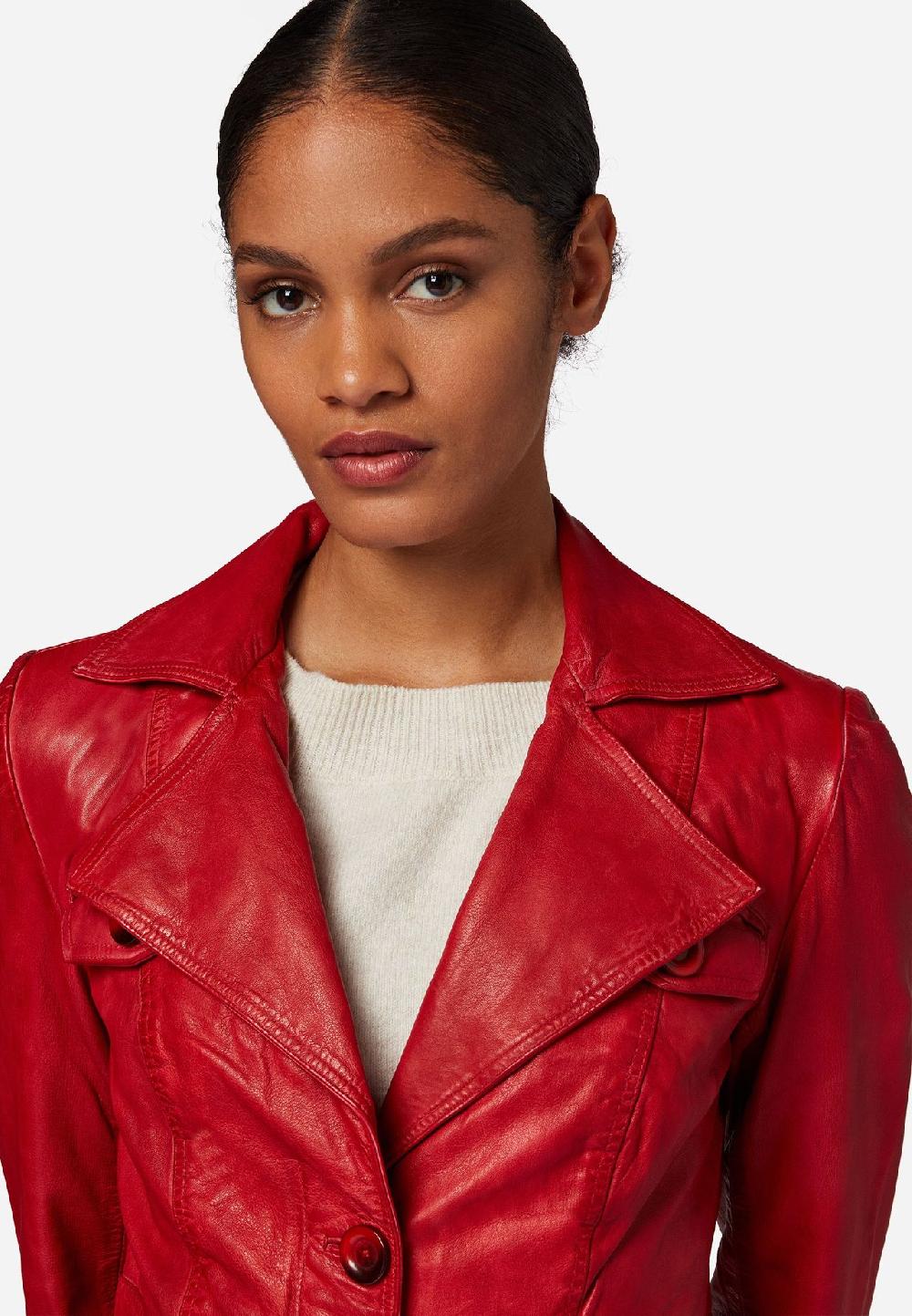 RICANO Damen Ledermantel Lucy Kurzmantel mit Knopfleiste und Reversekragen Discount Store für neue Produkte