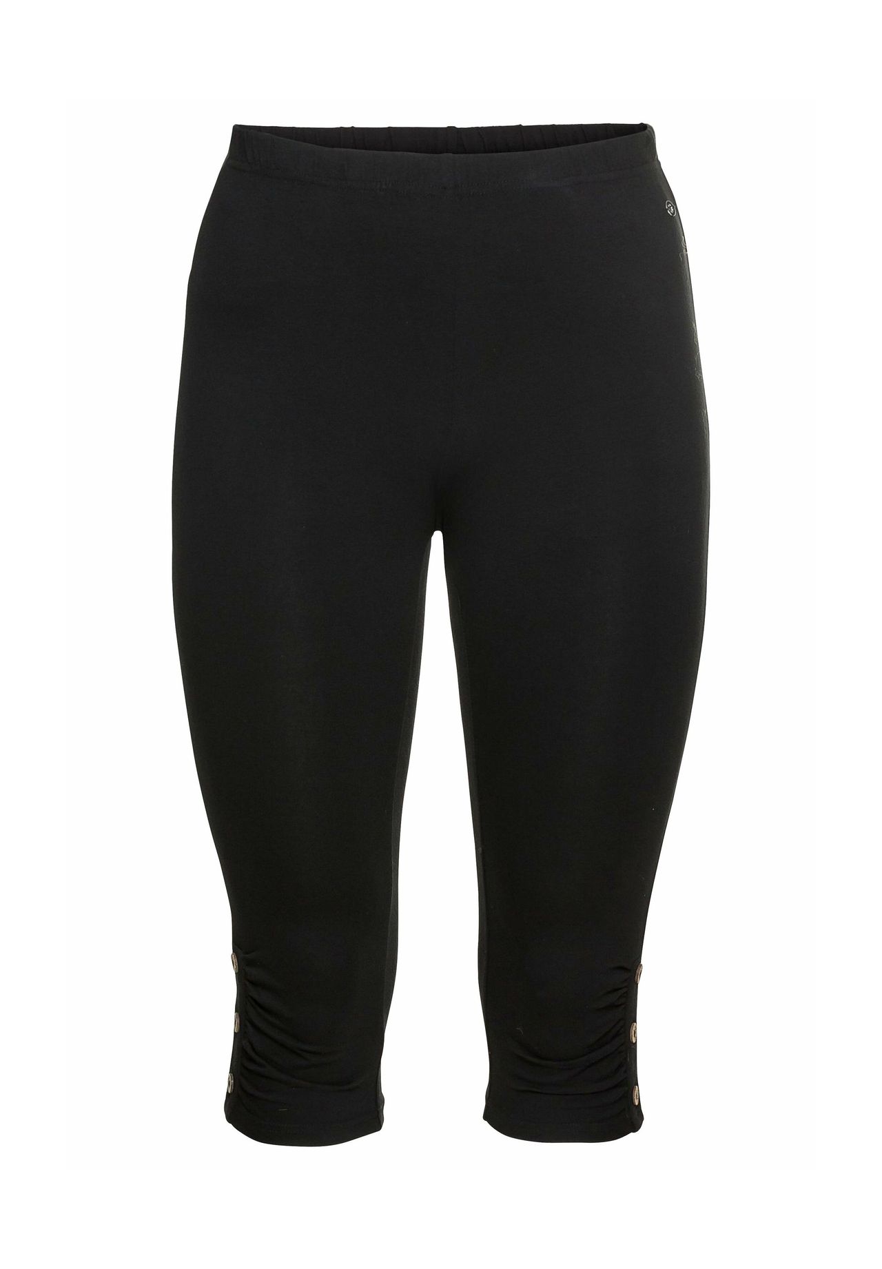 sheego Leggings mit Raffung und Deko-Knöpfen am Saum