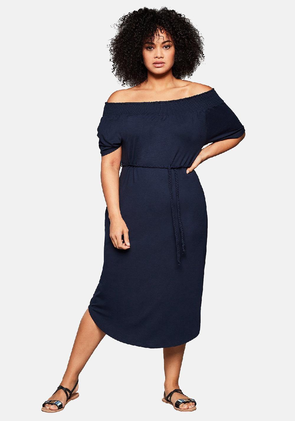 sheego Strandkleid mit Bindeband und Carmenausschnitt Auslauf