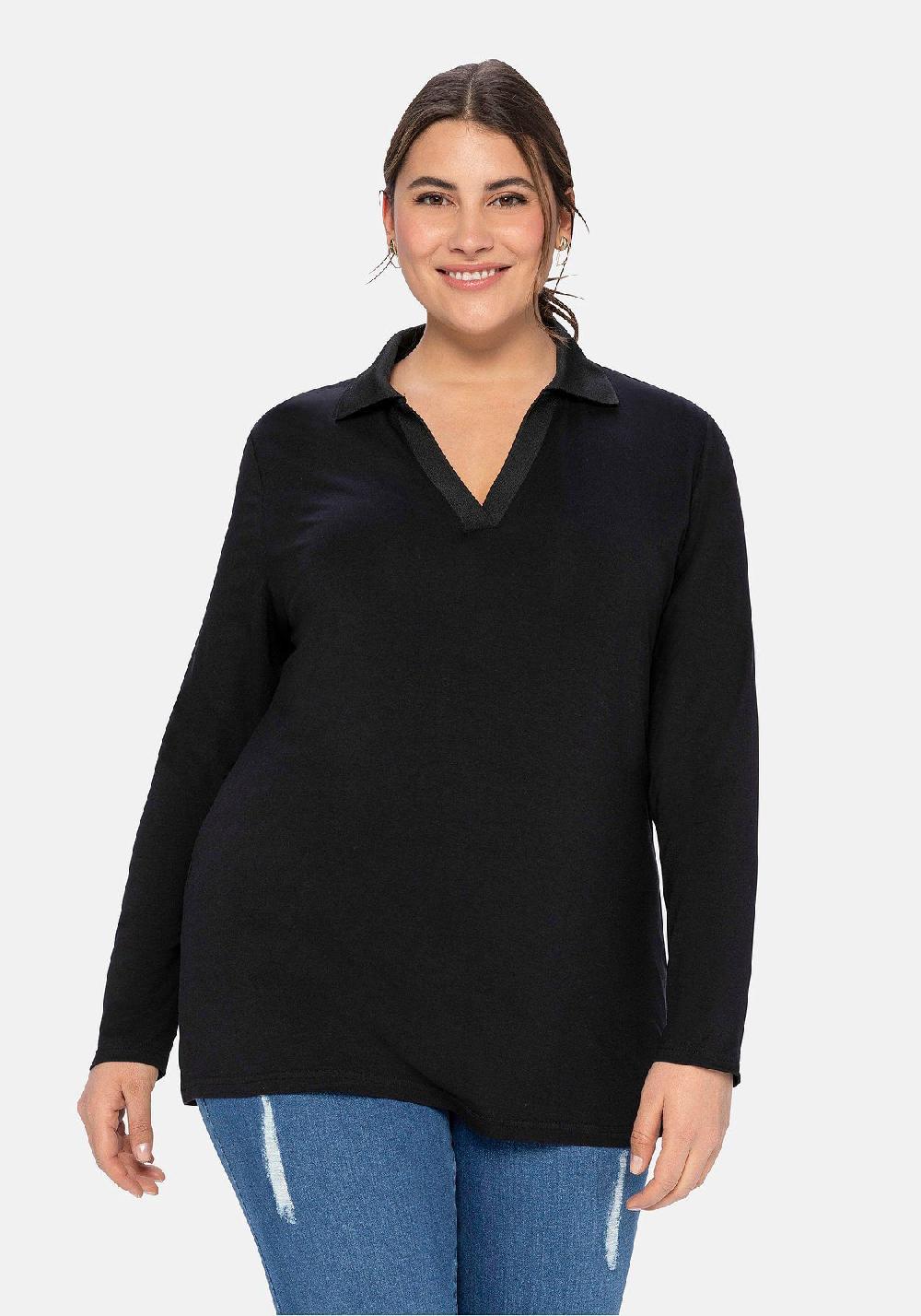 sheego Poloshirt mit offenem Polokragen Verkauf