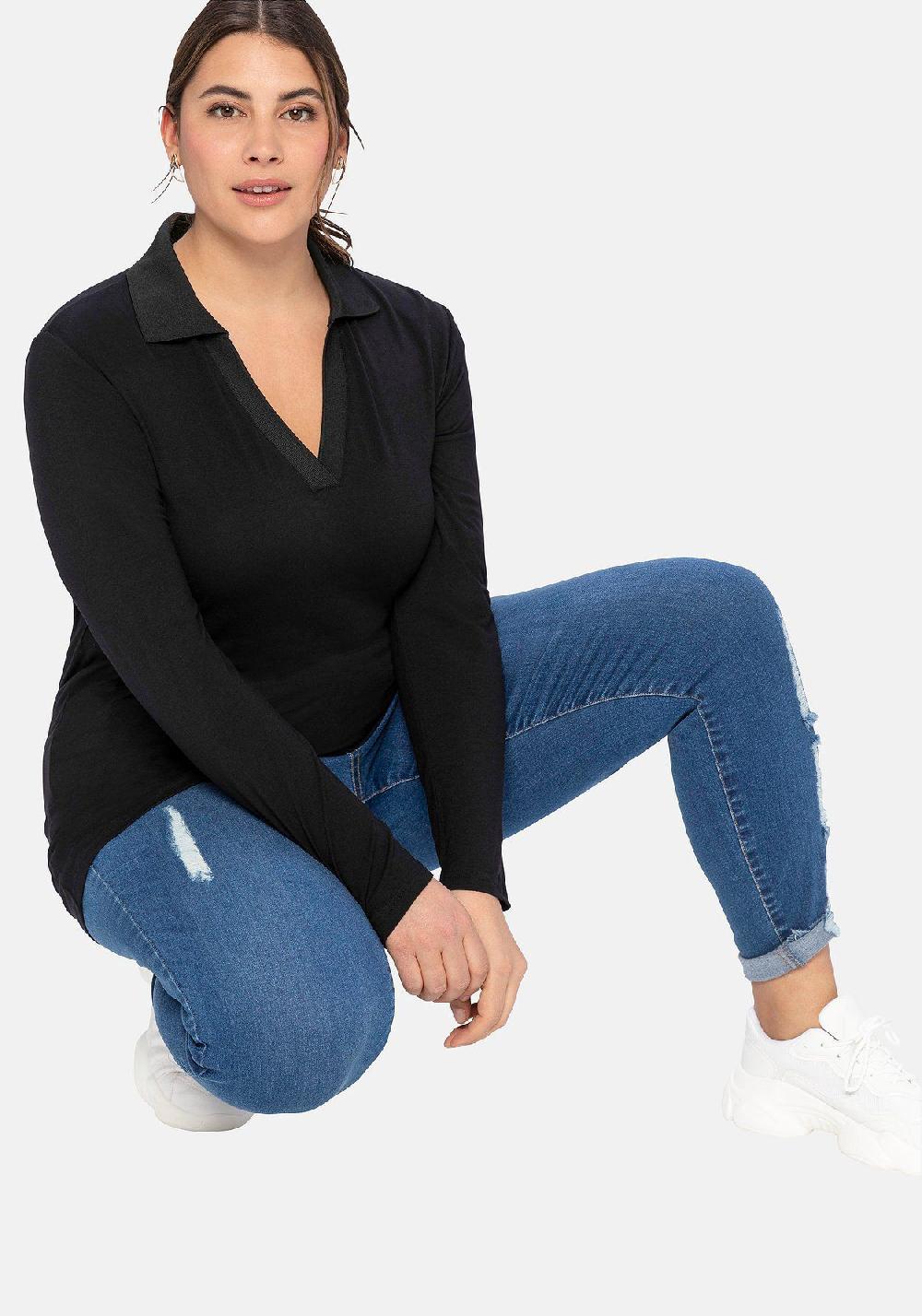 sheego Poloshirt mit offenem Polokragen Verkauf