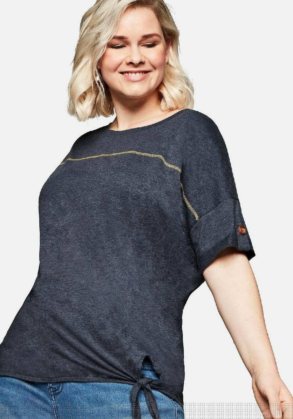 sheego Shirt mit Ziernaht und Knotendetail am Saum Top Angebot