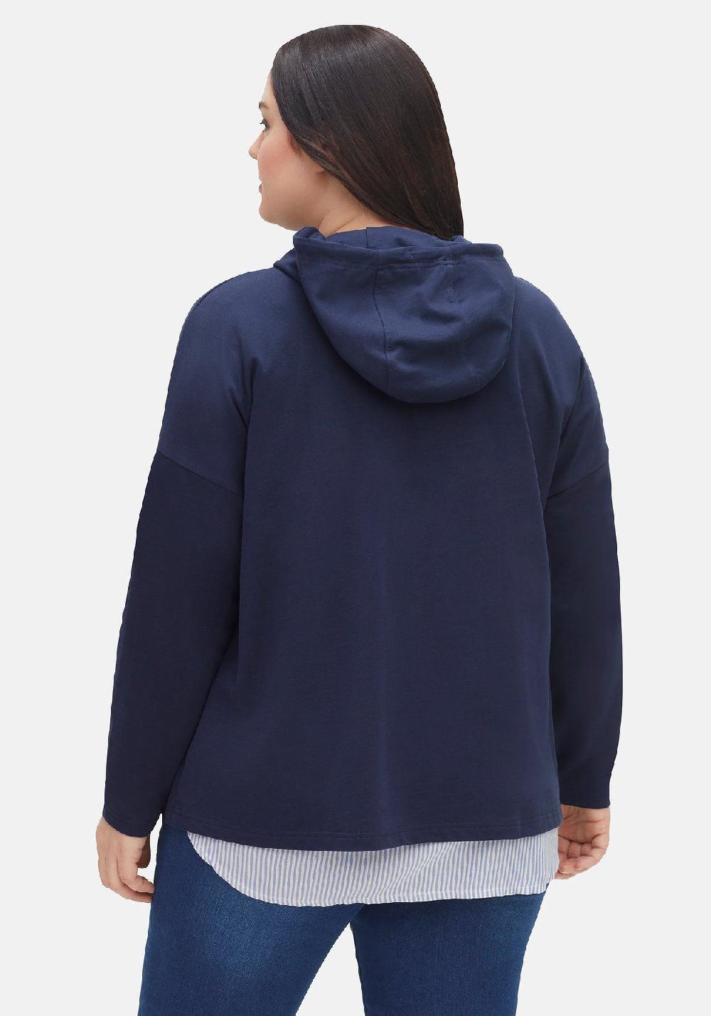 sheego Kapuzensweatshirt mit Frontdruck in A-Linie Räumungsverkauf