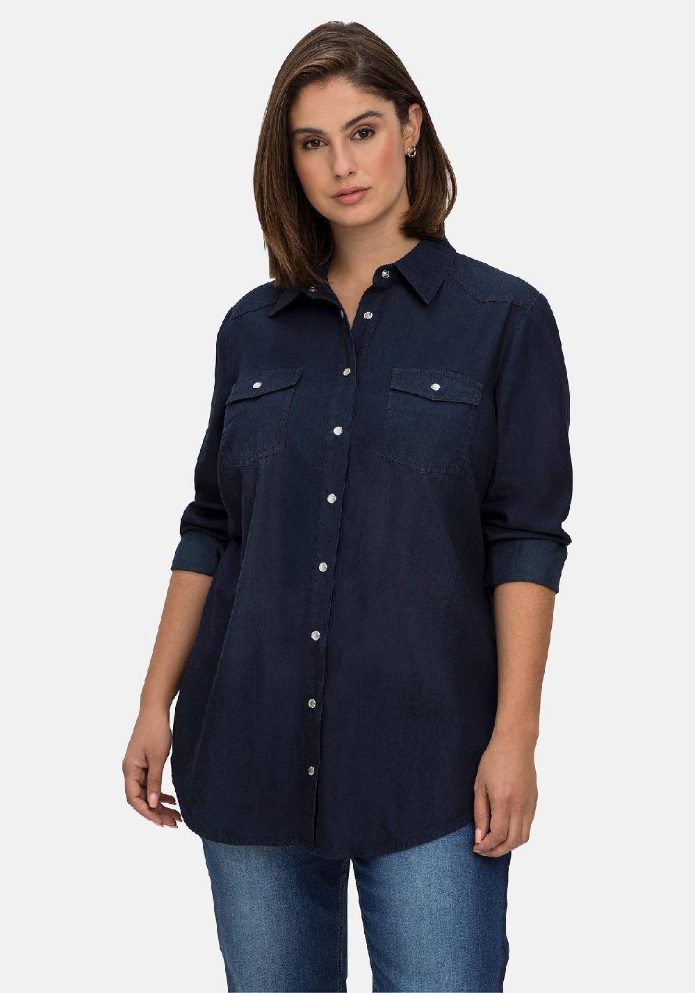 sheego Jeansbluse mit Knopfleiste und Brusttaschen Tägliche Deals