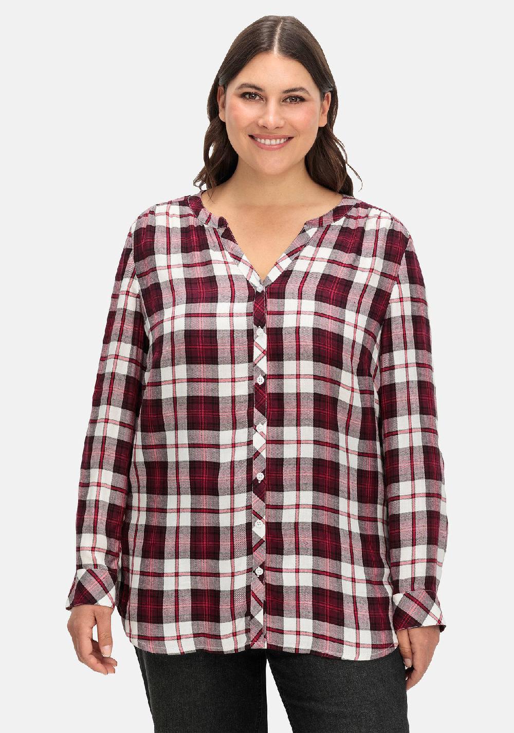 sheego Karierte Bluse mit Rundhalsausschnitt Letzter Tag