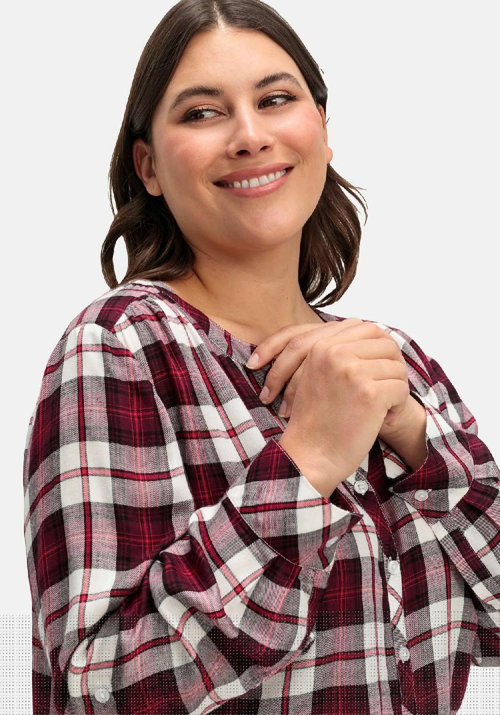 sheego Karierte Bluse mit Rundhalsausschnitt Letzter Tag