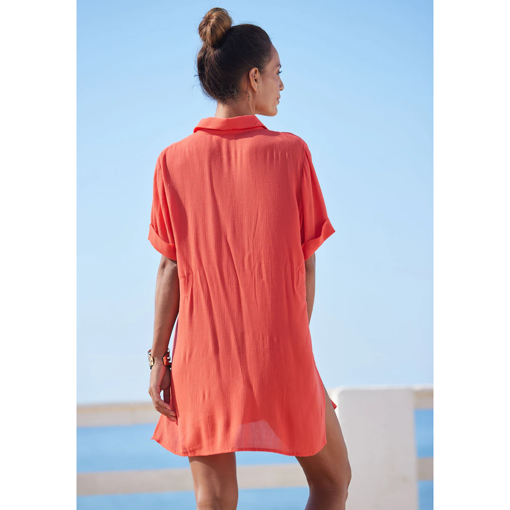 LASCANA Longbluse mit Knopfleiste Kurzarmbluse Blusenkleid sommerlich zollfrei