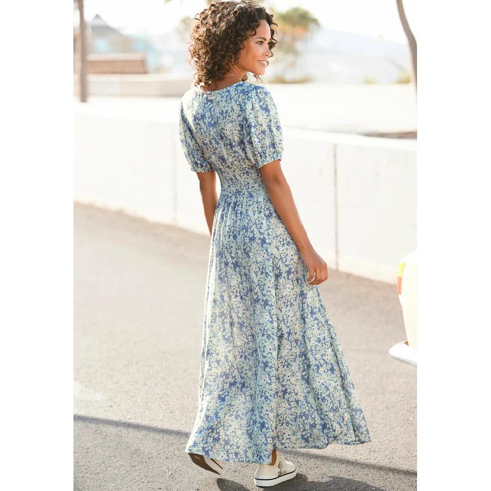 Buffalo Maxikleid mit zartem Blumendruck und V-Ausschnitt Sommerkleid Strandkleid Günstig kaufen