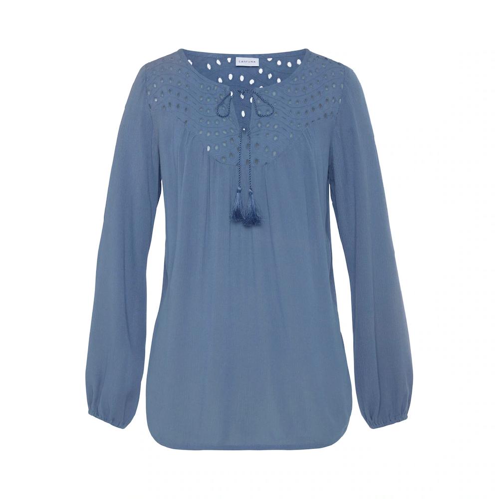 LASCANA Crepebluse mit Lochstickerei Damenbluse lockere Passform Begrenztes Angebot