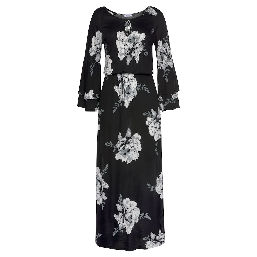 LASCANA Maxikleid mit Blumenprint und Schulter-Cut-Outs Sommerkleid mit Schlitz Online Shopping