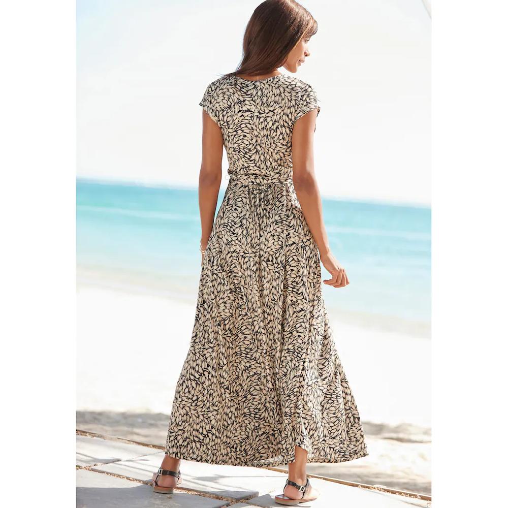 Buffalo Maxikleid (mit Bindegürtel) mit Alloverdruck Sommerkleid mit Taschen Strandkleid Black Friday