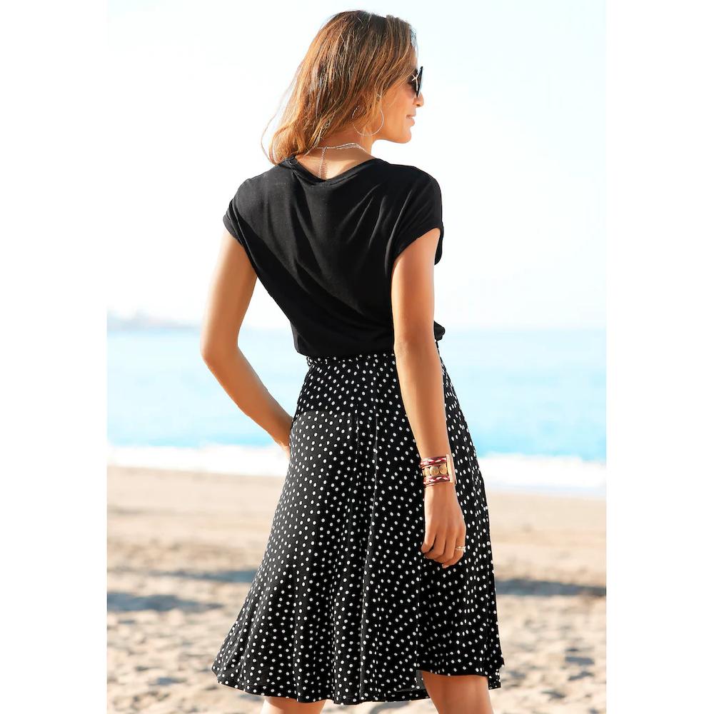 Beachtime Jerseykleid mit Paperbag-Bund und Taschen Druckkleid sommerlich elegant Muttertagsangebot
