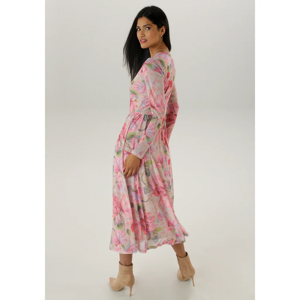 Aniston SELECTED Midikleid in Mesh-Qualität und floralem Muster - NEUE KOLLEKTION Große Rabatte