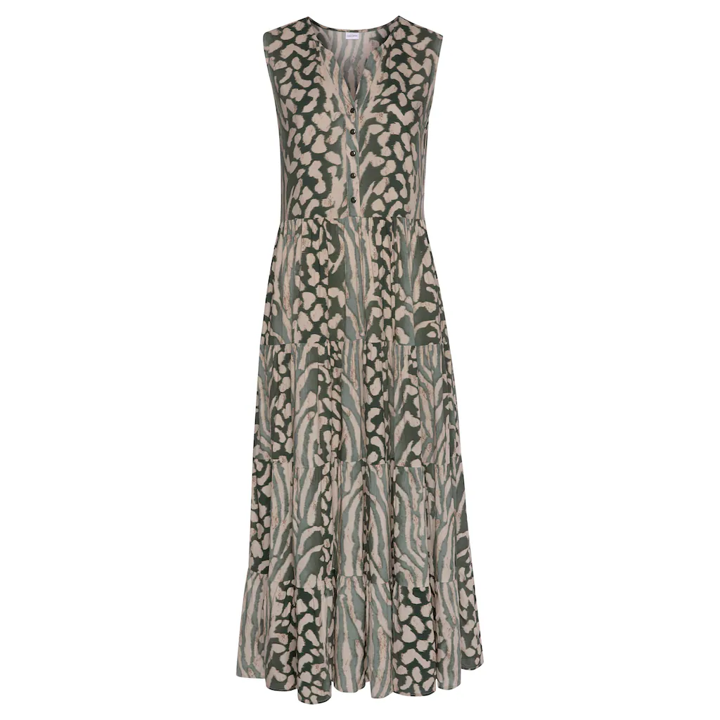 LASCANA Maxikleid mit Animalprint und Knopfleiste Sommerkleid Strandkleid Räumungsverkauf