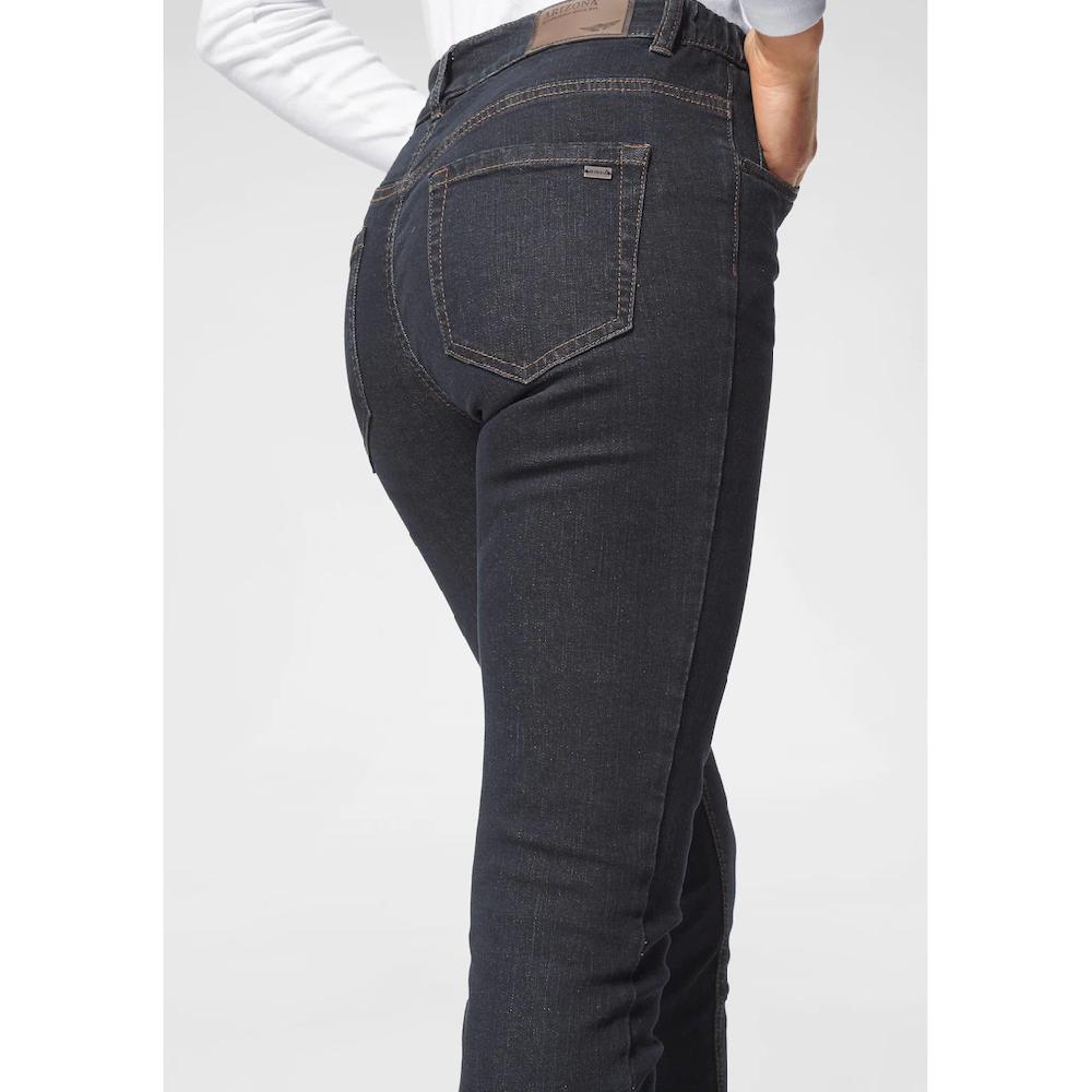 Arizona Slim-fit-Jeans »Bund mit seitlichem Gummizugeinsatz« schmale Passform Röhrenjeans Used-Waschung hohe Leibhöhe Kauf eins, bekomm eins gratis