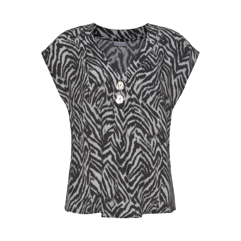LASCANA Schlupfbluse mit Zebraprint und modischen Knöpfen Kurzarmbluse sommerlich Vierteljährliche Förderung