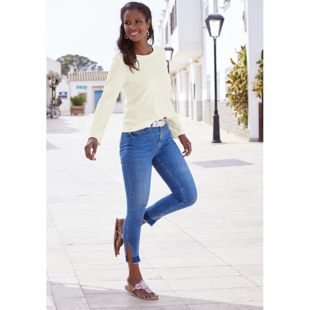 LASCANA Langarmshirt »mit Streifenstruktur« aus weicher Baumwoll-Qualität 50% Rabatt mit kostenlosem Versand
