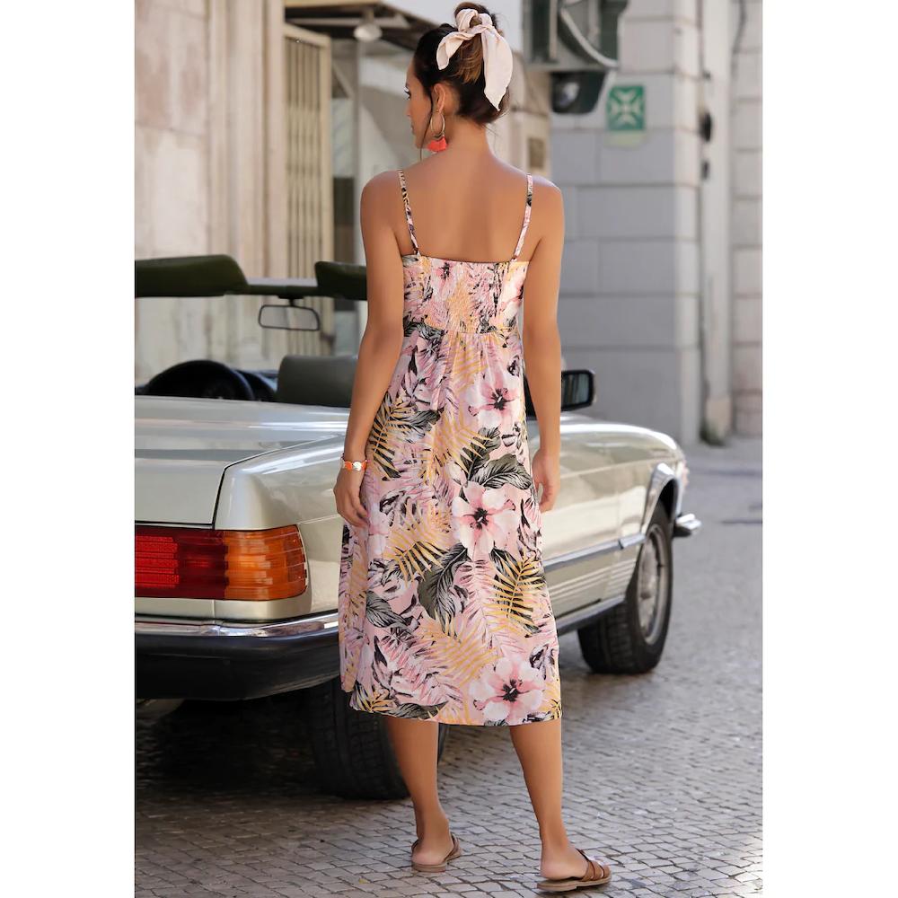 LASCANA Sommerkleid aus Leinenmix Midikleid mit Knopfleiste vorne Strandkleid zollfrei