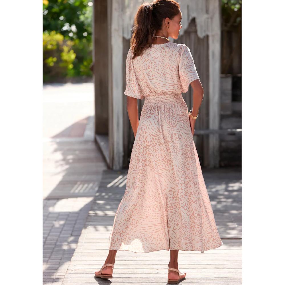LASCANA Maxikleid mit Animalprint luftiges Sommerkleid mit Schlitzen Outlet