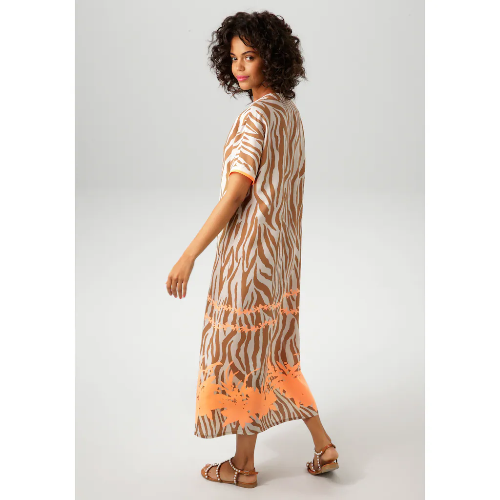 Aniston CASUAL Sommerkleid mit Zebrastreifen und extravagantem Bordüren-Druck - NEUE KOLLEKTION Schlussverkauf