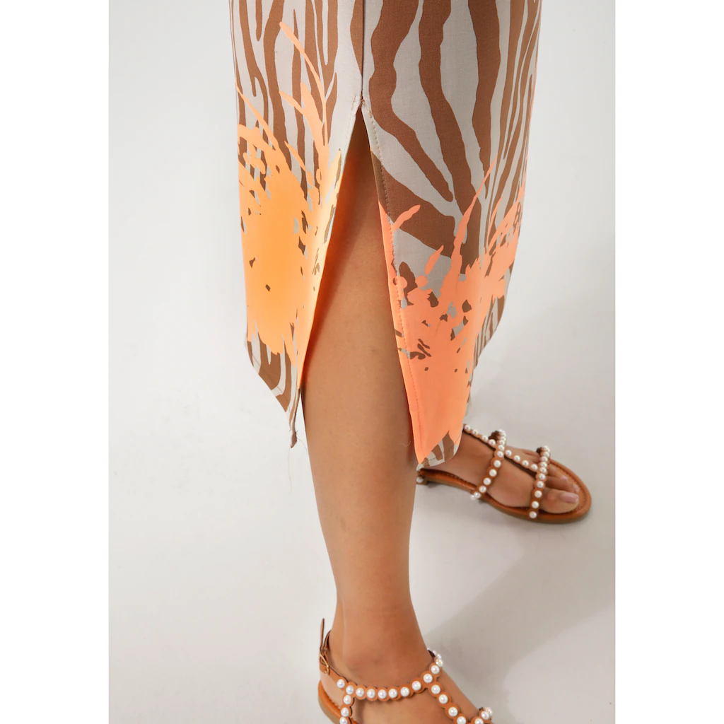 Aniston CASUAL Sommerkleid mit Zebrastreifen und extravagantem Bordüren-Druck - NEUE KOLLEKTION Schlussverkauf