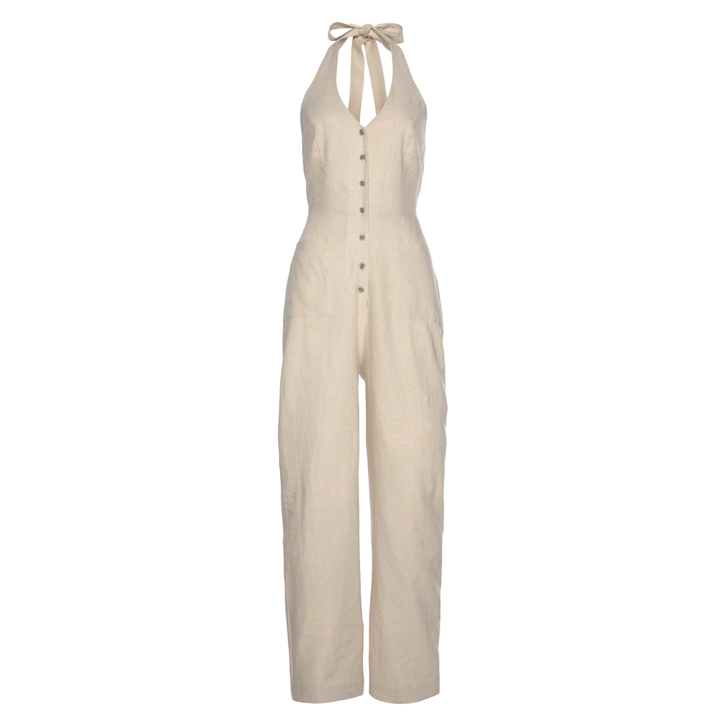 LASCANA Neckholder-Overall aus Leinen-Mix sommerlicher Jumpsuit mit weitem Bein Fabrik Onlineshop