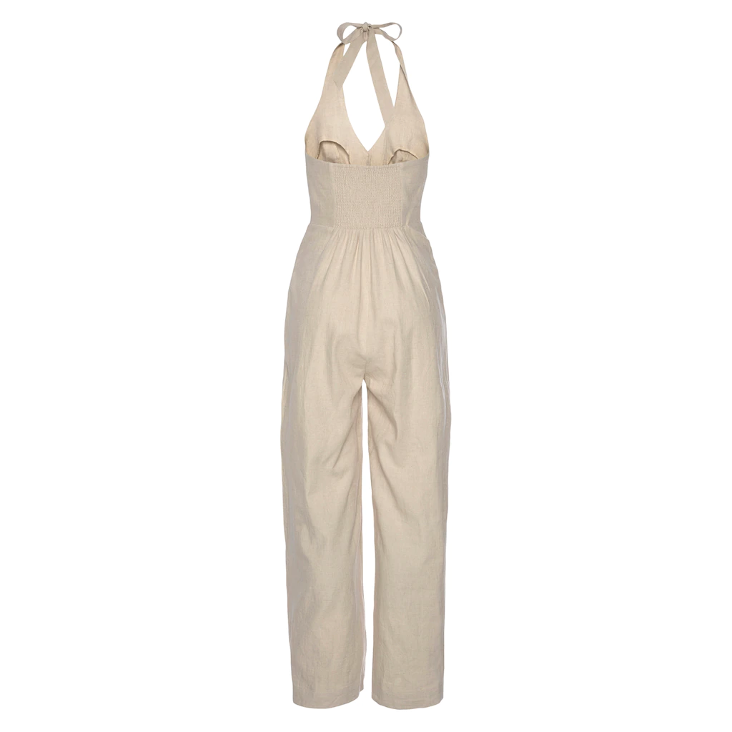 LASCANA Neckholder-Overall aus Leinen-Mix sommerlicher Jumpsuit mit weitem Bein Fabrik Onlineshop