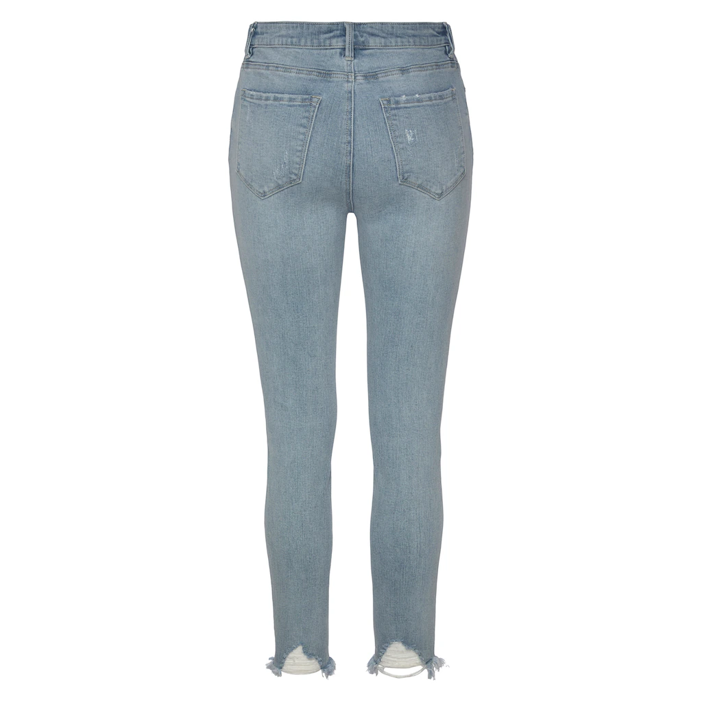 Buffalo Destroyed-Jeans mit ausgefranstem Beinabschluss und Stretchanteil schmale Passform Fabrikpreis