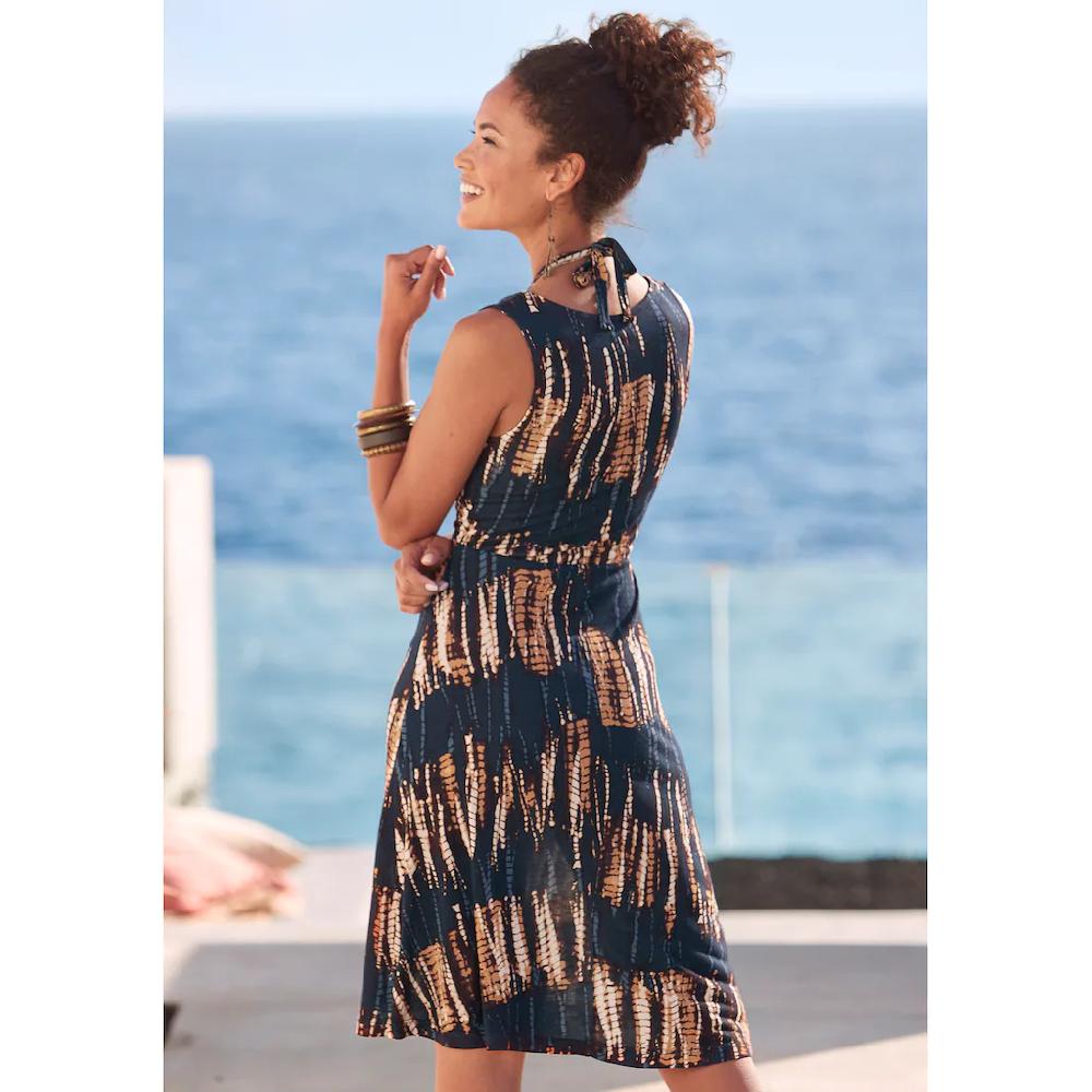Buffalo Jerseykleid mit Alloverdruck und Bindeband Trägerkleid Strandkleid sommerlich Flash Sale